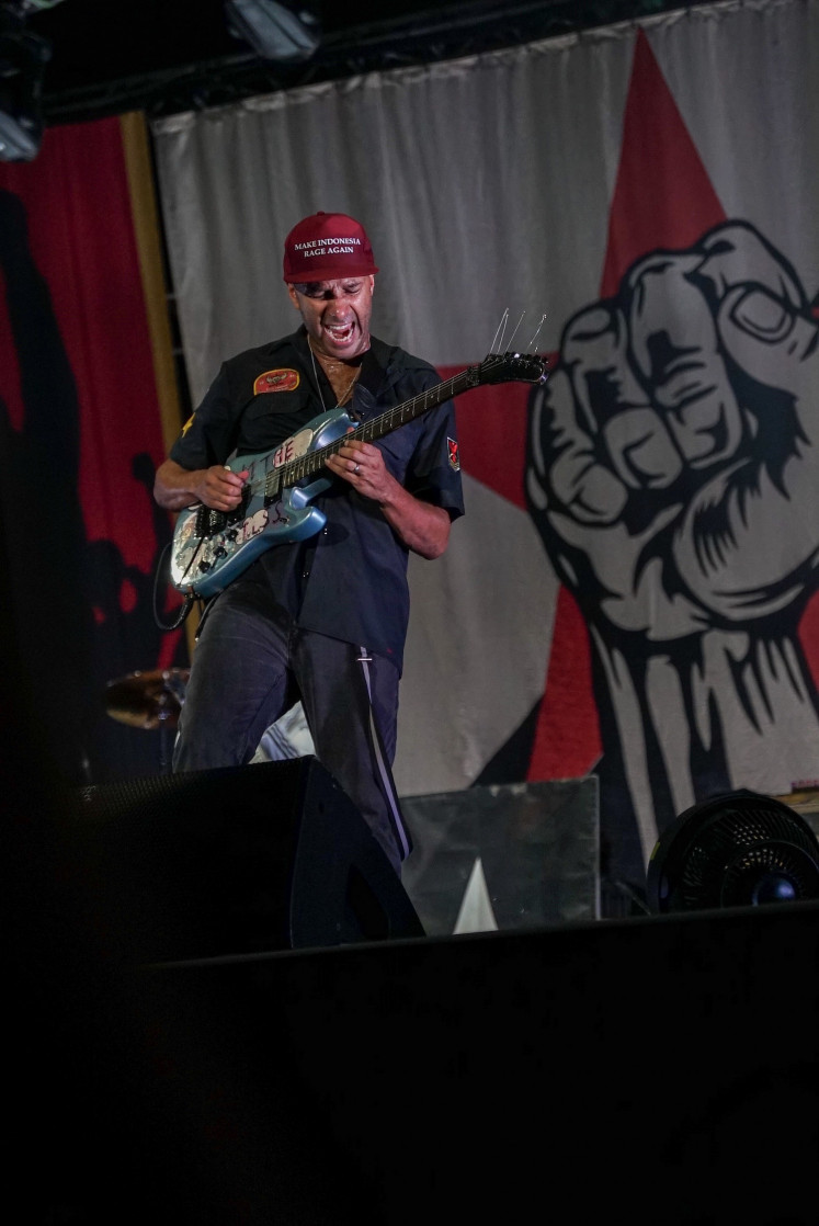 Tom Morello of Prophets of Rage performs at the Hodgepodge Superfest 2019 at Allianz Ecopark, Ancol, North Jakarta, on Sept. 1.