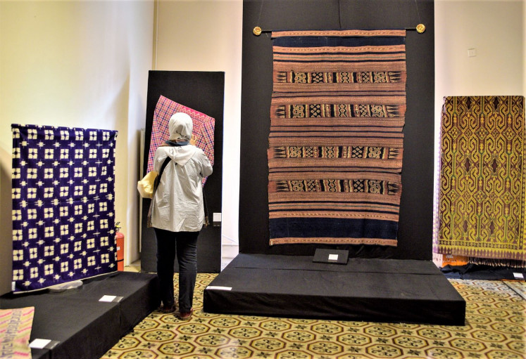 Celebrating Ikat: Visitors see the Paton Patala collection from India on display at the 2019 World Ikat Textiles Symposium & Exhibition at the Textile Museum, West Jakarta.