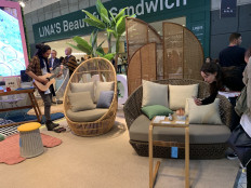 Contemporary tropical furniture is displayed on Sept. 10 in the Indonesia Pavilion at the Maison&Objet 2019 interior design trade fair in Paris.