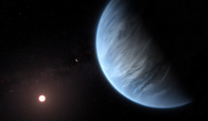 A handout artist's impression released on Sept. 11, 2019, by ESA/Hubble shows the K2-18b super-Earth, the only super-Earth exoplanet known to host both water and temperatures that could support life. 
