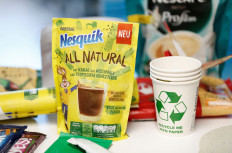 Packagings made out of recycled or natural products are pictured during a media visit for the inauguration of the Nestle Institute of Packaging Sciences in Lausanne, Switzerland, on September 12, 2019. 