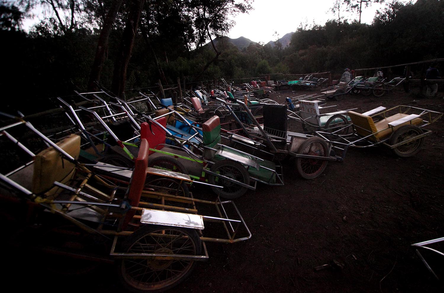 Hundreds of carts await travelers at Mount Ijen. JP/Boy T Harjanto