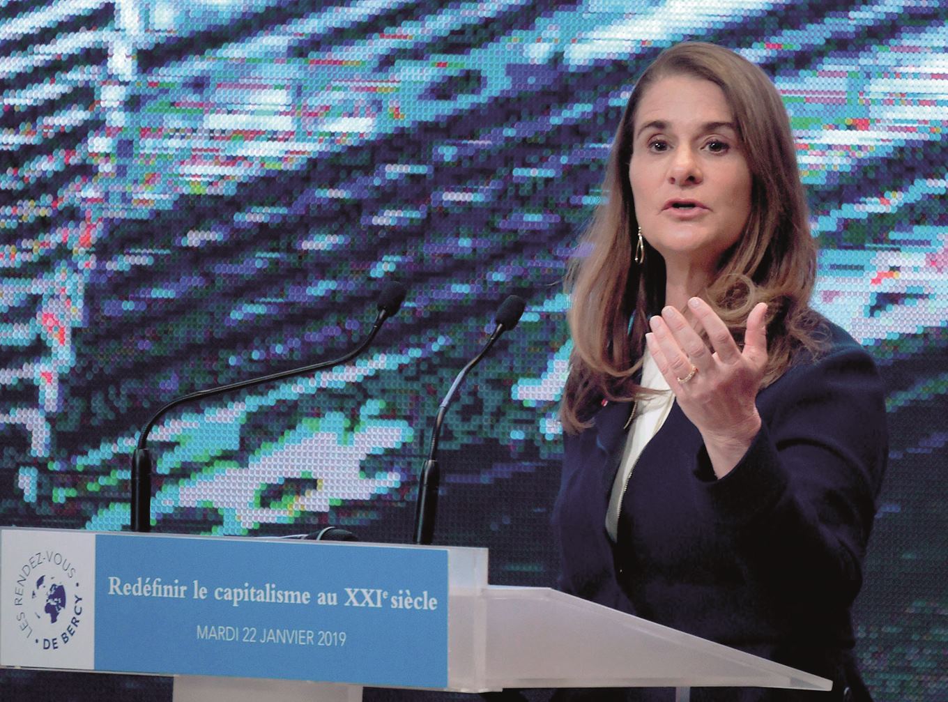 Melinda Gates, co-Chair of the Bill and Melinda Gates Foundation, addresses the 'Rendez-Vous de Bercy' event at the economy ministry in Paris on January 22, 2019.
