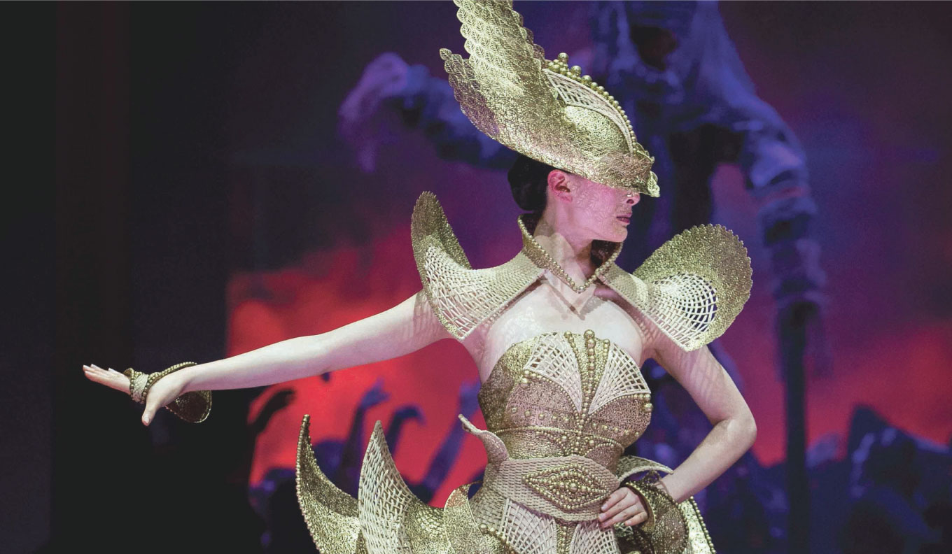 Golden armor: Designer Rinaldy A. Yunardi said 'The Lady Warrior' was inspired by the inner strength of women. 