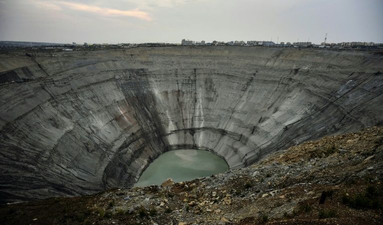 This file photo taken on July 01, 2019 shows a view of the first Soviet diamond mining pit