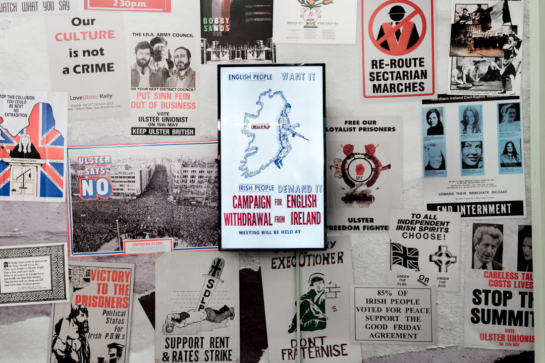 Posters on the wall at a public exhibition about the civil rights campaign and conflict in Northern Ireland. JP/Okky Ardya
