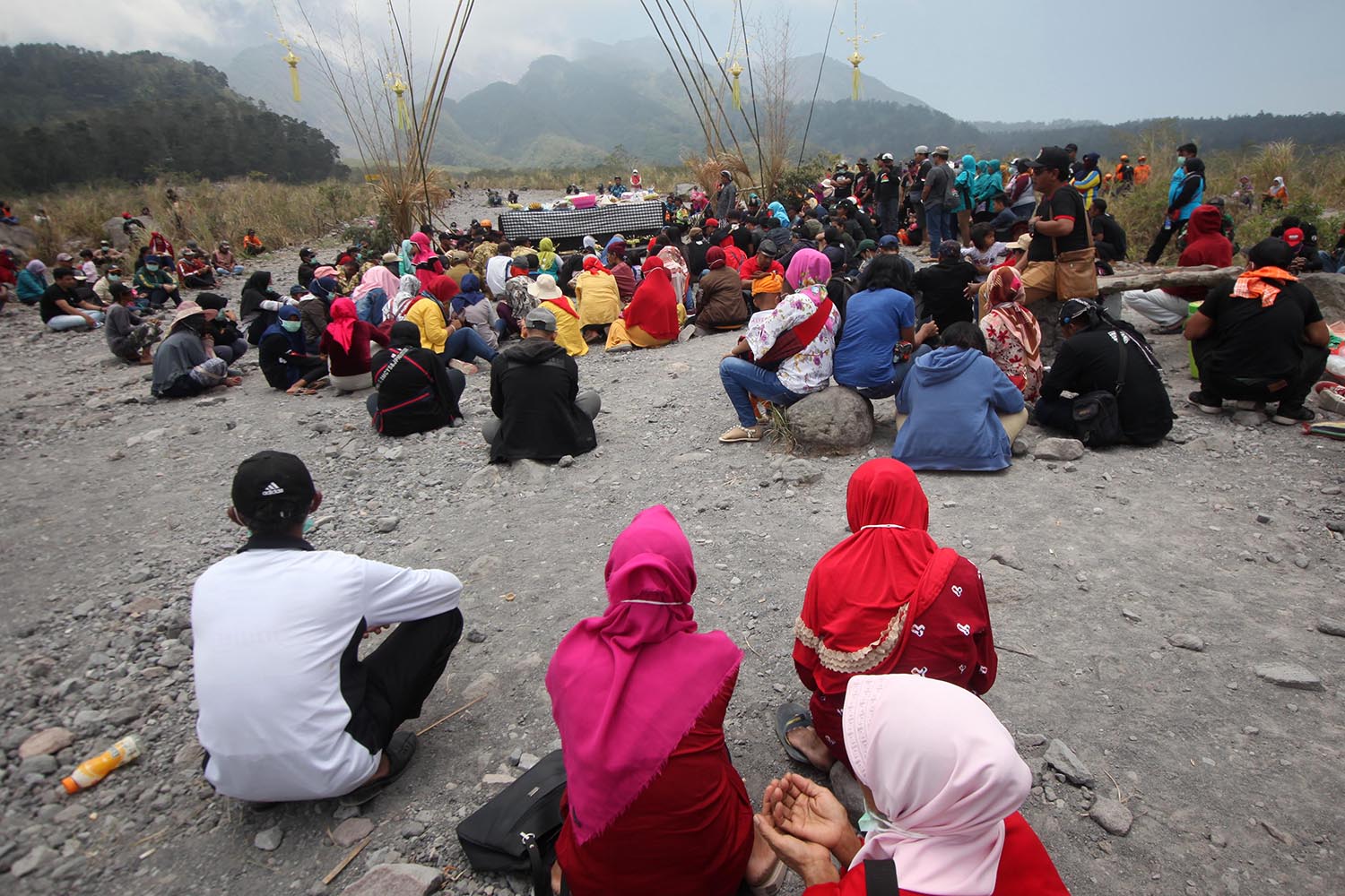 Participants sat on the volcanic ashes of Mount Merapi. JP/Boy T Harjanto