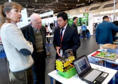 Haryo Widya Darmawan (right) during the 2019 International Trade Fair for Ideas and Inventions in Messe Nürnberg, Germany. 