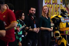 Deborah Ann Woll (second from right) greets her fans at Shopee Indonesia Comic Con in October 2019. 
