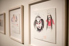 A picture taken on November 20, 2019 shows frames displayed at the 'Japanese Notebook' exhibition showing more than 100 sketches by late Oscar-winning Polish film and theater director Andrzej Wajda from his trips to Japan at the Manggha Museum of Japanese Art and Technology in the southern city of Krakow, Poland. 