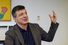 David Datuna, the performance artist who ate a banana Saturday afternoon in Miami at Art Basel, speaks during a press conference on December 9, 2019 in New York. 