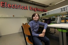 Nine-year-old Belgian student Laurent Simons, who studies electrical engineering and who will soon become the youngest university graduate in the world, poses at the University of Technology in Eindhoven, Netherlands, on November 20, 2019. 