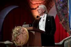 The 2019 literature Nobel laureate Peter Handke gives his speech during the Nobel banquet at Stockholm City Hall, in Stockholm, Sweden, on December 10, 2019. 