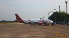 A 'Batik Air' aircraft parked at Soekarno-Hatta International Airport.