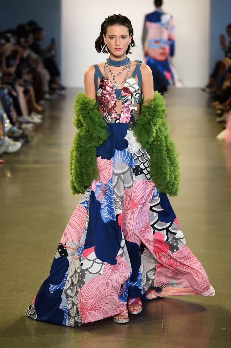 Flower mode: A model struts down the catwalk in Maggie Hutauruk-Eddy’s label 2Madison Avenue at New York Fashion Week Spring Summer 2020 in September.