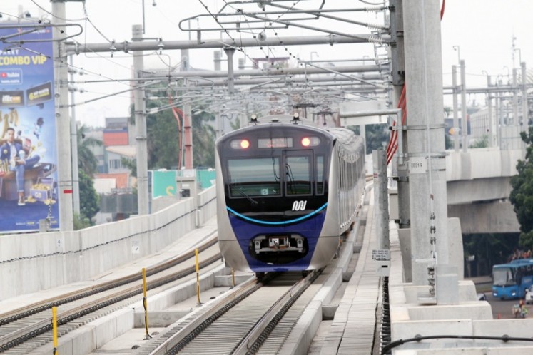 Smooth ride: An MRT train pulls into ASEAN Station in South Jakarta on April 1, 2019.