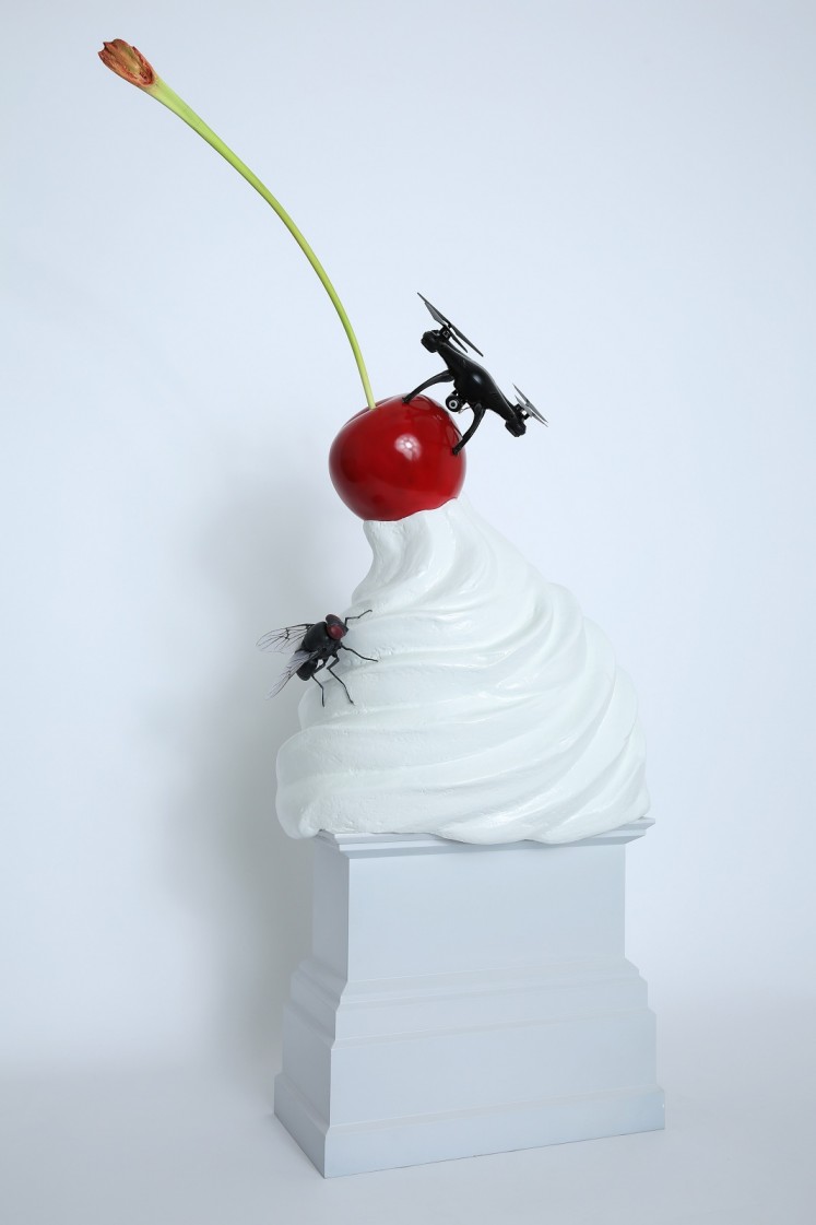 A handout picture released on January 7, 2020 shows a sculpture titled 'The End' by British artist Heather Phillipson which has been chosen to occupy the Fourth Plinth in Trafalgar square in London.