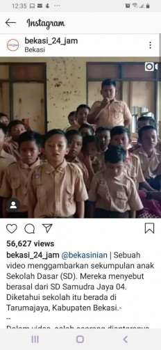 A screen capture of a video of students of SD Samudrajaya 04 state elementary school make a plea to the authorities to renovate their school.