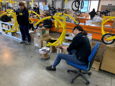Factory workers are seen assembling the Alinker 'walking bike', a mobility device for people with disabilities, created by Dutch designer Barbara Alink, in Taipei, Taiwan January 15, 2020. 