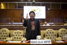 The Agency for Pancasila Ideology Education (BPIP) head Yudian Wahyudi stands during a meeting with House of Representatives’ Commission II overseeing state agencies on Tuesday. 
