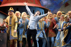 This handout picture taken on February 12, 2020 and released by the Bolshoi Theatre shows artists rehearsing Nikolai Rimsky-Korsakov's opera 'Sadko', staged by opera director Dmitry Chernyakov, at the Bolshoi Theatre in Moscow. 