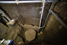 An ancient tomb thought to belong to Rome's founder Romulus is pictured on February 21, 2020 at the Curia - Comitium in the Roman Forum of Rome, during its presentation to the media. 