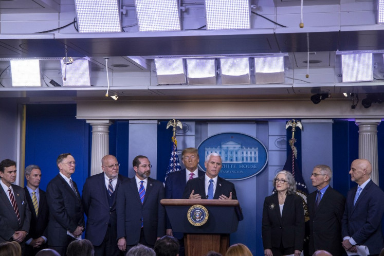 Vice President Mike Pence speaks at the news conference with members of the coronavirus task force, including, U.S. President Donald Trump, Homeland Security Deputy Secretary Ken Cuccinelli, acting Transportation Under Secretary Joel Szabat, Deputy Secretary of State Stephen Biegun, National Institute for Allergy and Infectious Diseases Director Anthony Fauci, U.S. Health and Human Services Secretary Alex Azar, and Centers for Disease Control and Prevention Director Robert Redfield, in the Brady Press Briefing Room at the White House February 26, 2020 in Washington, DC. 