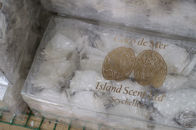 A picture taken on November 22, 2019, shows packages of sea coconut or 