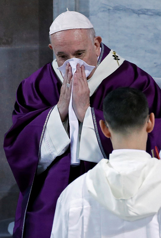 Pope Francis takes part in the penitential procession on Ash Wednesday in Rome, Italy, February 26, 2020. 