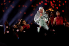 Puerto Rican singer Bad Bunny performs during the Pepsi Super Bowl LIV Halftime Show at Hard Rock Stadium on February 2, 2020 in Miami, Florida.