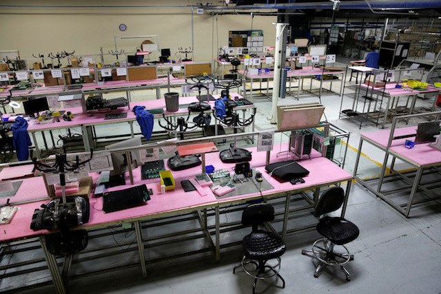 A general view shows empty work space at NDP Technology, a private company specializing in PCB (Printed Circuit Board) assembly for different industries, after female employees stayed away from work during the 
