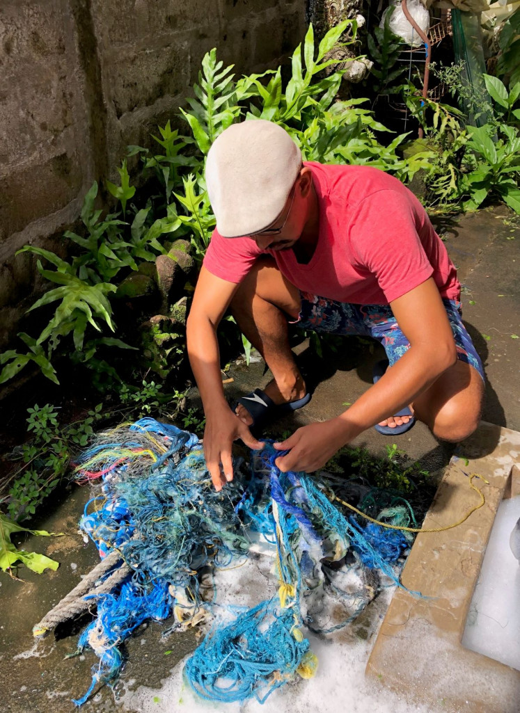 Work in progress: It takes the artist at least five times to wash the ropes to be used in his artwork. 