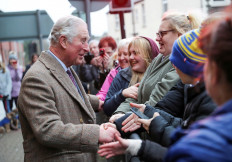 Britain's Prince Charles visits the town of Pontypridd affected by recent floods in Wales, Britain, on February 21, 2020. 