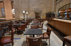 A view of an empty restaurant is seen at Grand Central Station on March 25, 2020 in New York City. 