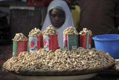 Groundnuts are displayed for sale at a roadside stall in Nigeria's commercial capital Lagos on August 18, 2011.
