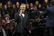 Italian singer Andrea Bocelli performs during Lebanon's Cedars International Festival in Bcharre, north of Beirut, on June 29, 2019.
