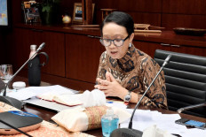 Foreign Minister Retno Marsudi speaking at  the COVID-19 International Cooperation Group teleconference on Tuesday. The group was first initiated by Canada’s Foreign Minister François-Philippe Champagne on March 27.
