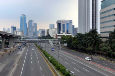 The capital’s main thoroughfare Jl. Gatot Subroto on April 10, 2020. The road has been unusually empty during the large scale social restriction.