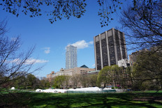 A view of a field hospital in Central Park on the East Meadow lawn during the coronavirus pandemic on April 15, 2020 in New York City.