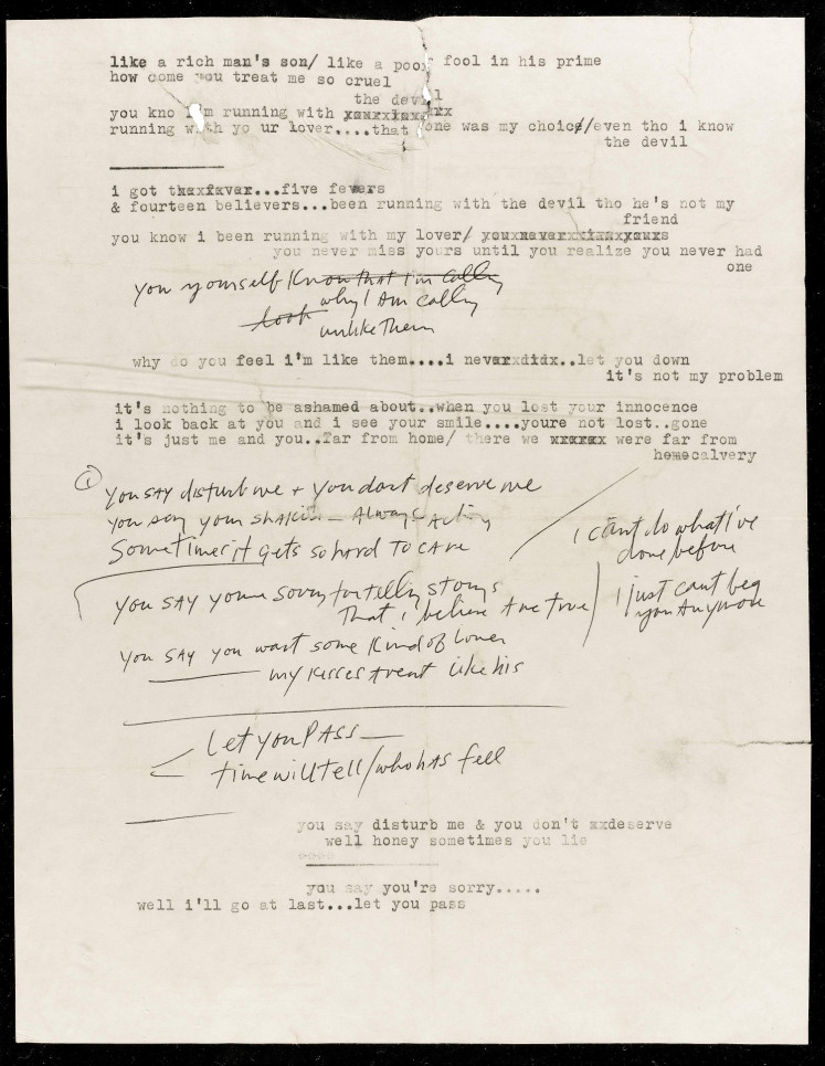 Bob Dylan's typescript and manuscript lyrics dated from 1966 are pictured in unknown location, in this undated handout photo obtained by Reuters on May 5, 2020. 