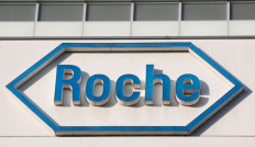 The logo of Swiss drugmaker Roche at its headquarters in Basel, Switzerland, Jan. 30, 2020.