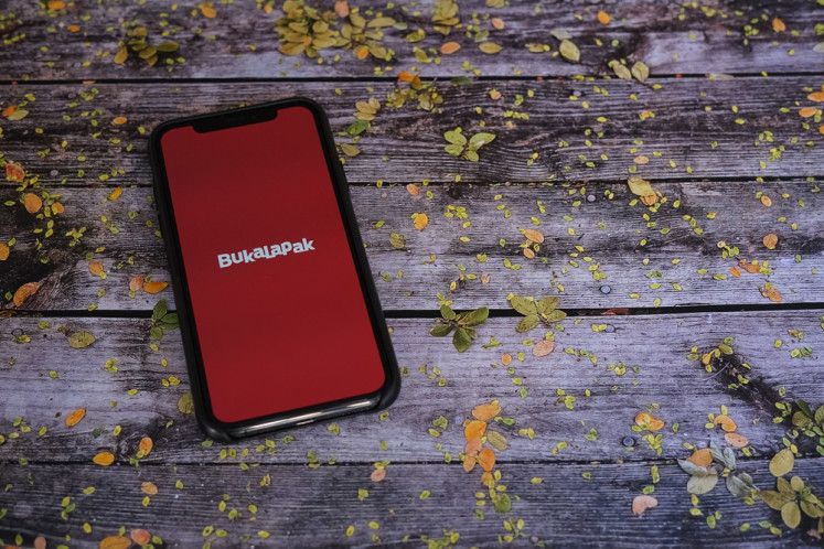 The Bukalapak e-commerce platform's application is seen on an iPhone.