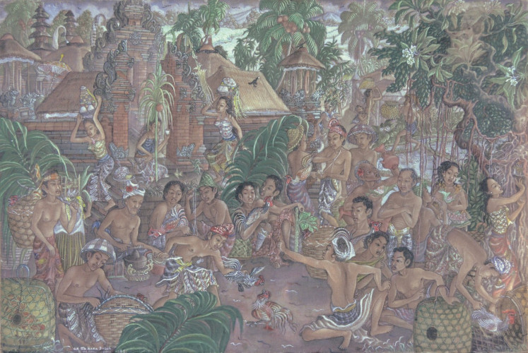 Loy 722 'Ramai Tajen' 1985 - Anak Agung Gde Raka Pudja, acrylic on canvas, 46 x 70 cm
