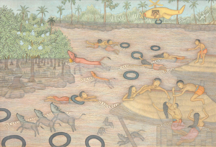Lot 712 ' Banjir' 1996 - Dewa Putu Mokoh, acrylic on canvas, 90 x 130 cm
