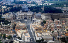 This aerial photograph taken on May 1, 2020 shows St Peter's square and St. Peter's Basilica in the Vatican, during the country's lockdown aimed at curbing the spread of the COVID-19 following the novel coronavirus pandemic. 