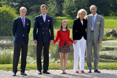 Prince Joachim, Prince Amedeo, Princess Laetitia Maria, Princess Astrid of Belgium and Prince Lorenz of Belgium pose during a photoshoot of the Belgian Royal Family at the Castle of Laeken-Laken in Brussels on September 2, 2012.