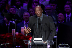 Former basketball player Michael Jordan speaks during a public memorial for NBA great Kobe Bryant, his daughter Gianna and seven others killed in a helicopter crash on January 26, at the Staples Center in Los Angeles, California, United States, on February 24, 2020. 