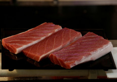 Meat from a 278 kg bluefin tuna, priced with a bid over $3 million at Toyosu fish market's first tuna auction of the year, is pictured at Sushi Zanmai restaurant in Tokyo, Japan, on January 5, 2019. 