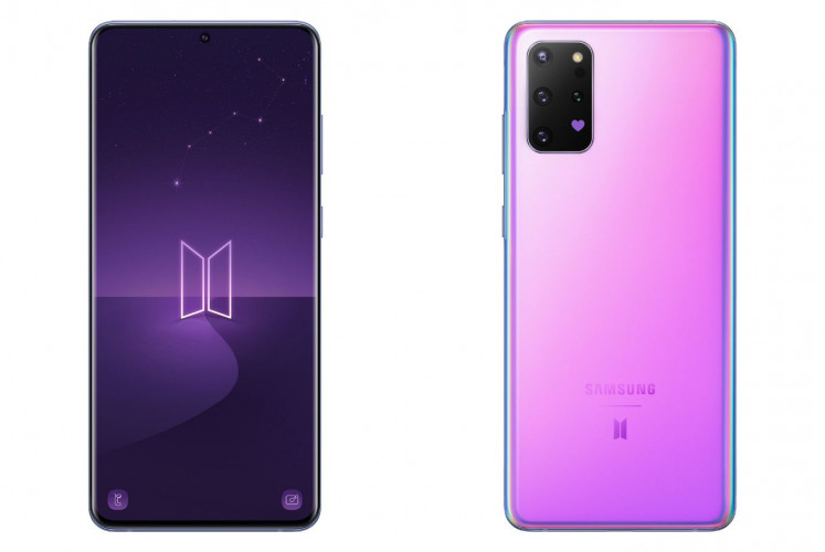 The Samsung Galaxy S20+ BTS edition. The smartphone’s exterior is made of glass and metal in purple.