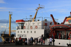 People heading to Simeulue Island embark on KM Sabuk Nusantara on June 17, 2020, at the Port of Meulaboh in West Aceh, Aceh.